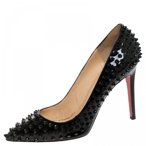 Pre Owned Christian Louboutin Black Patent Leather Pigalle Spikes Pumps Size 41