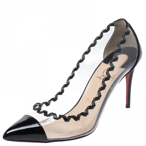 Pre Owned Christian Louboutin Black PVC and Patent Leather Lizabeth Pointed Toe Pumps Size 39.5
