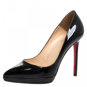 Pre Owned Christian Louboutin Black Patent Leather Pigalle Plato Platform Pumps Size 37