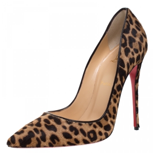 Pre Owned Christian Louboutin Beige/Brown Leopard Print Pony Hair So Kate Pointed Toe Pumps Size 40