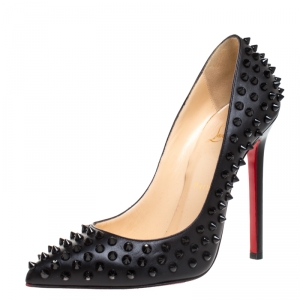 Pre Owned Christian Louboutin Black Leather Pigalle Spikes Pumps Size 39.5