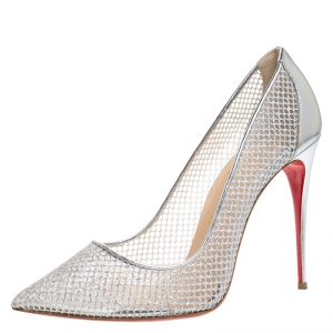 Pre Owned Christian Louboutin Silver Mesh Follies Resille Pointed Toe Pumps Size 41