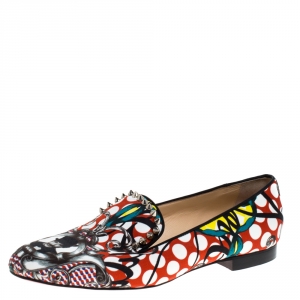Pre Owned Christian Louboutin Multicolor Printed Fabric Smoking Slippers Size 39.5