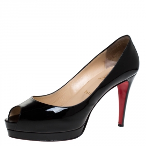Pre Owned Christian Louboutin Black Patent Leather Altadama Platform Peep Toe Pumps Size 41