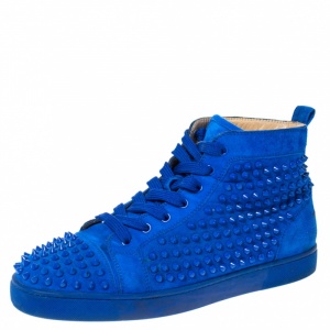 Christian Louboutin Blue Suede Louis Spikes High Top Sneakers Size 43