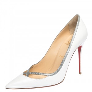 Pre Owned Christian Louboutin White Leather Princess Pumps Size 40