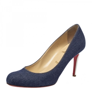 Pre Owned Christian Louboutin Blue Denim Simple Pumps Size 40
