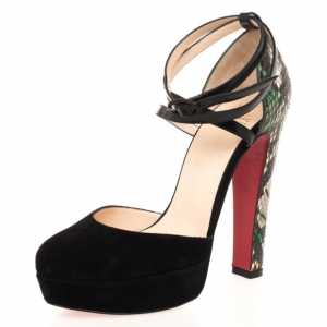 مملوكة مسبقًا Christian Louboutin Black Suede La Favorita 140mm Python Sandals Size 38