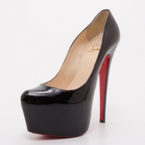 Pre Owned Christian Louboutin Black Patent Daffodile 160mm Pumps Size 37