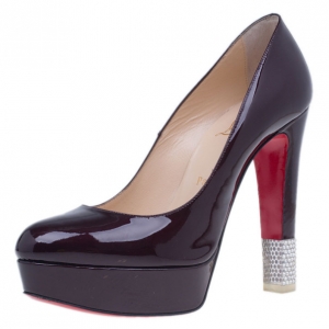 مملوكة مسبقًا Christian Louboutin Burgundy Patent Filter Platform Pumps Size 38.5