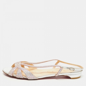 Christian Louboutin Pink Crystal Embellished Suede Slingback Flat Sandals Size 38