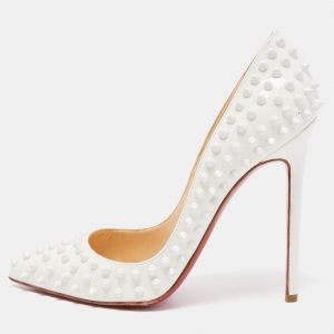 Christian Louboutin White Patent Leather Pigalle Spikes Pumps Size 39.5
