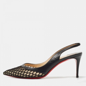 Christian Louboutin Black Leather and Mesh Miluna Slingback Pumps Size 38