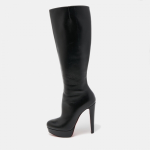 مملوكة مسبقًا Christian Louboutin Black Leather Knee Length Boots Size 38