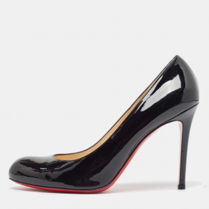 Pre Owned Christian Louboutin Black Patent Leather Simple Pumps Size 41