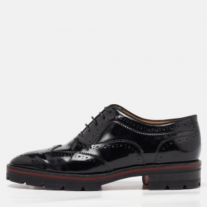 Pre Owned Christian Louboutin Black Brogue Patent Leather Charletta Lace Up Oxfords Size 38