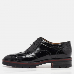 Christian Louboutin Black Brogue Patent Leather Charletta Lace Up Oxfords Size 38