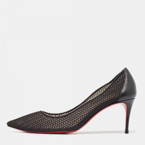 Pre Owned Christian Louboutin Black Mesh and Leather Saramor Maille Pumps Size 38