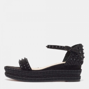 مملوكة مسبقًا Christian Louboutin Black Suede And Raffia Madmonica Sandals Size 37