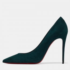 Pre Owned Christian Louboutin Dark Green Suede Kate Pumps Size 38
