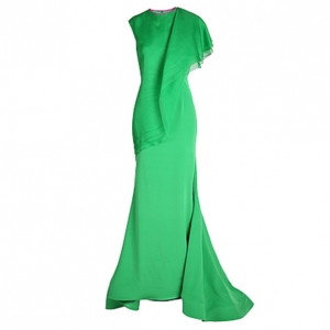 Christian Siriano Green Silk Draped Gown S