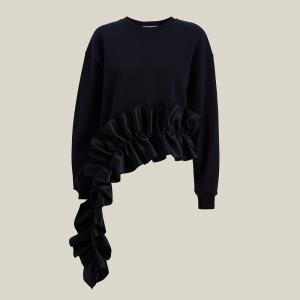 Christopher Kane Black Ruffled Asymmetric Hem Cotton Sweatshirt L