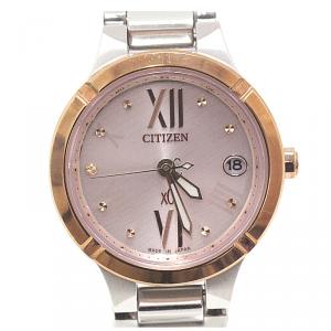 Citizen Pink MOP Sapphire Glass and Titanium Radio Wave Es8084-59W Women's Wristwatch 25MM
