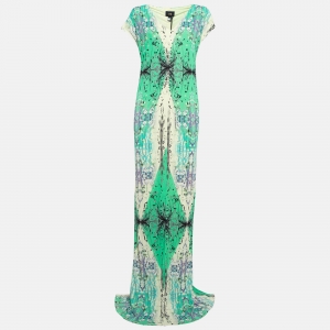   Class by Roberto Cavalli Green Floral Print Jersey Maxi Dress L
