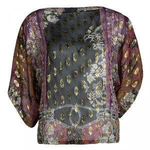 Class by Roberto Cavalli Multicolor Floral Printed Lurex Detail Silk Top S