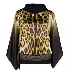 Class by Roberto Cavalli Leopard Printed Silk Wool Rib Trim Kaftan Top M