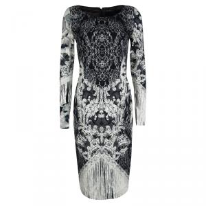Class by Roberto Cavalli Monochrome Floral Lace Printed Jersey Long Sleeve Dress M