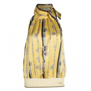 Class By Roberto Cavalli Yellow Printed Silk Sleeveless Top L