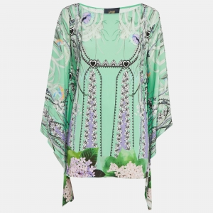 Pre Owned Class by Roberto Cavalli Green Printed Jersey Kaftan top L