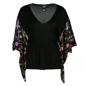 Cavalli Class Black Knit and Floral Print Kaftan Style Top M