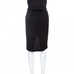 Class by Roberto Cavalli Black Wool Bow Detail Belted Pencil Skirt M