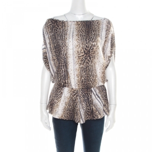 Class by Roberto Cavalli Multicolor Animal Printed Boat Neck Peplum Top L