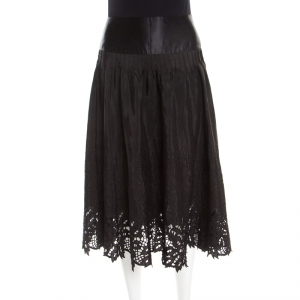 Class By Roberto Cavalli Black Embroidered Cutout Trim Detail Midi Skirt M