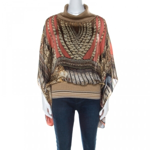 Class by Roberto Cavalli Multicolor Printed Silk and Wool Trim Detail Top L