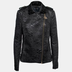 Class by Roberto Cavalli Black Floral Jacquard Biker Jacket L