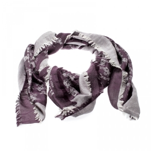 Coach Purple Silk Wool Horse And Carriage Oversized Square Scarf