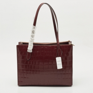 Coach Burgundy Croc Embossed Leather Nina Tote