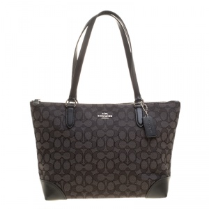 Coach Grey/Black Signature Canvas and Leather Tote