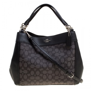 Coach Black Signature Canvas and Leather Small Lexy Shoulder Bag