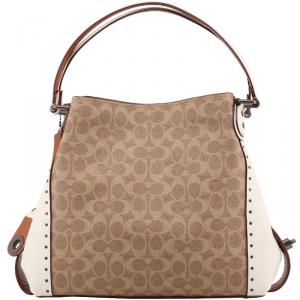 Coach Two Tone Signature Coated Canvas/Leather Edie Shoulder Bag