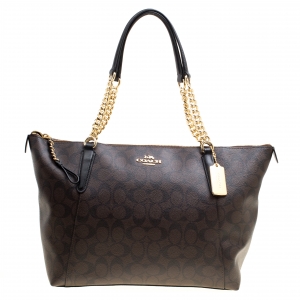 Coach Brown Signature Coated Canvas Ava Chain Tote