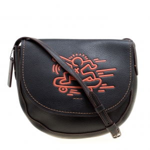 Coach Black Leather Keith Haring Hudson Crossbody Flap Bag