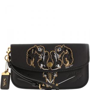 Coach Black Leather Tattoo Wristlet Clutch 