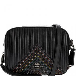 Coach Black Quilted Leather Rivets Camera Bag
