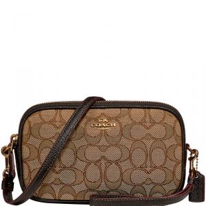 Coach Khaki Signature Jacquard Canvas Boxed Sadie Crossbody Bag