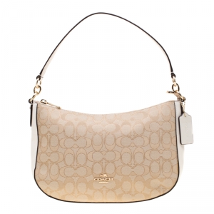 Coach Beige Signature Canvas and Leather Shoulder Bag